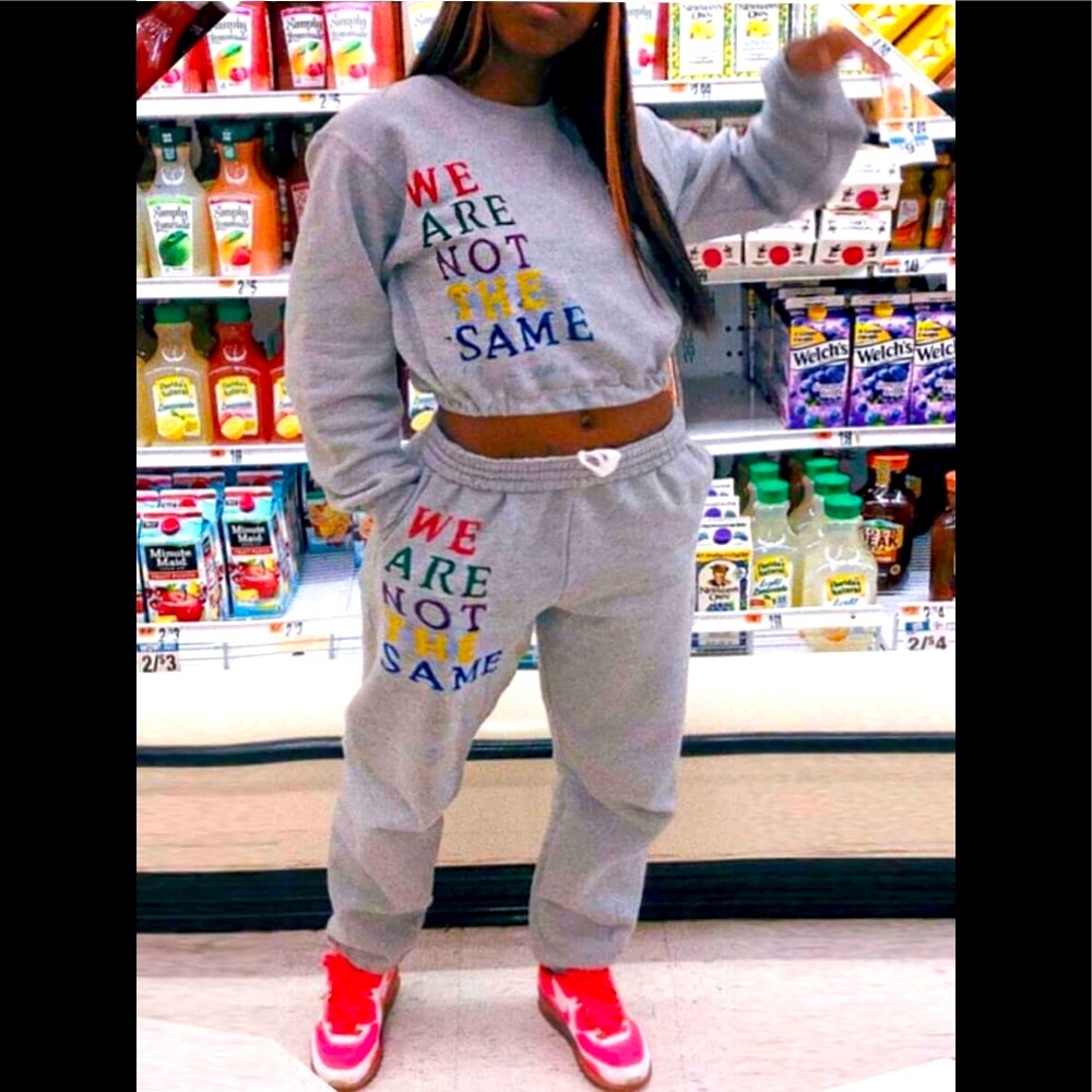 Unique “WE ARE NOT THE SAME” Cotton Crop Sweatshirt & Sweatpants 2Pc Outfit NWT